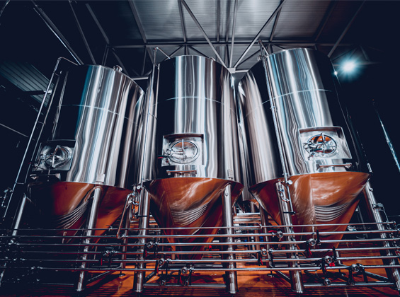 Distillation columns at an alcohol production facility